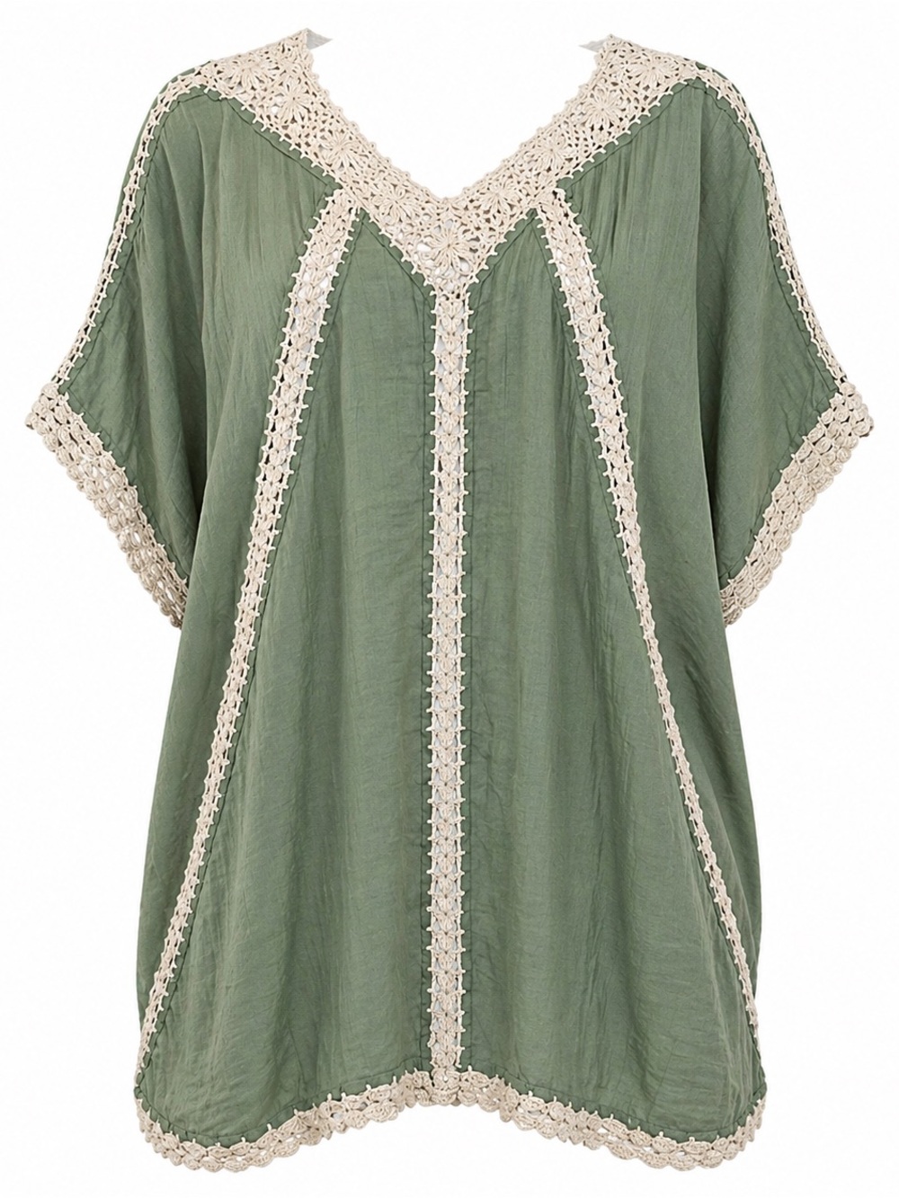 Sage Green Lace Crochet Vneck Dolman Sleeve Top Cover Up Womens SZ OS Gypsy Boho